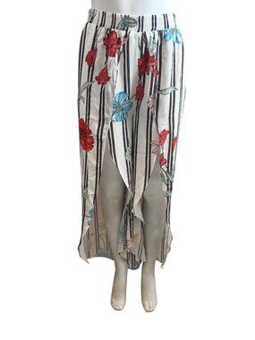 Free The Roses Floral Stripe High Slit Pants Womens Size M 100% Polyester